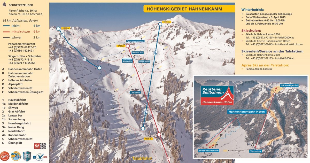 Lyžiarske stredisko Reuttener Seilbahnen Hahnenkamm - Höfener Alm